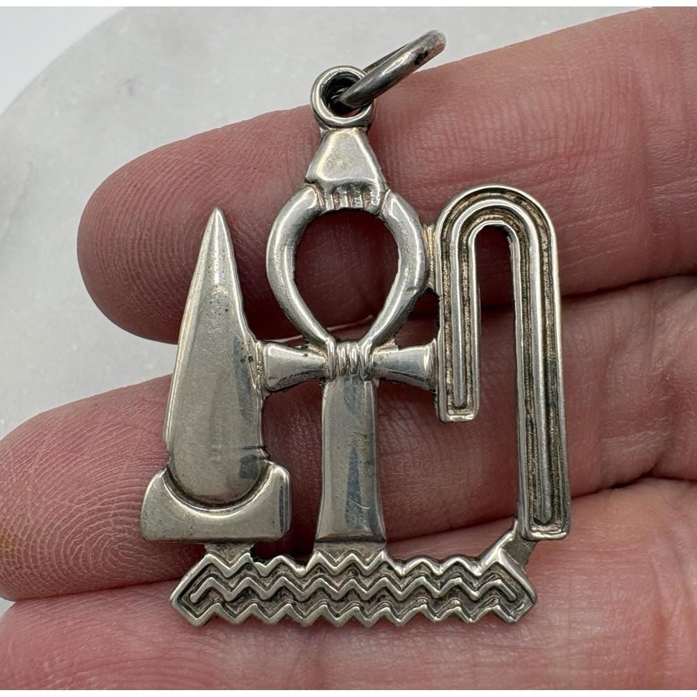 Vintage Sterling Silver Ankh Pendant Key of Life Egyptian Heiroglyph 925